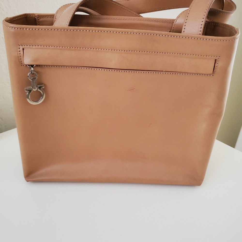 Elegant  Ferragamo Tan Leather small shoulder bag, 8" x 9".